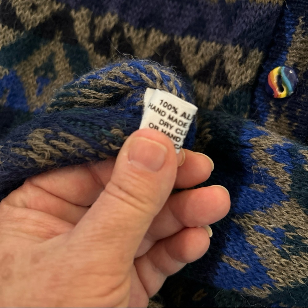 Vtg Alpaca Connection Sweater SZ L Aztec Print Hand Made Knit Peru - Picture 4 of 5